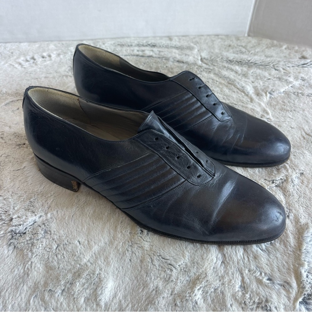 Lorenzo Banfi Classic Dark Blue Leather Men's Shoes Size 9.5